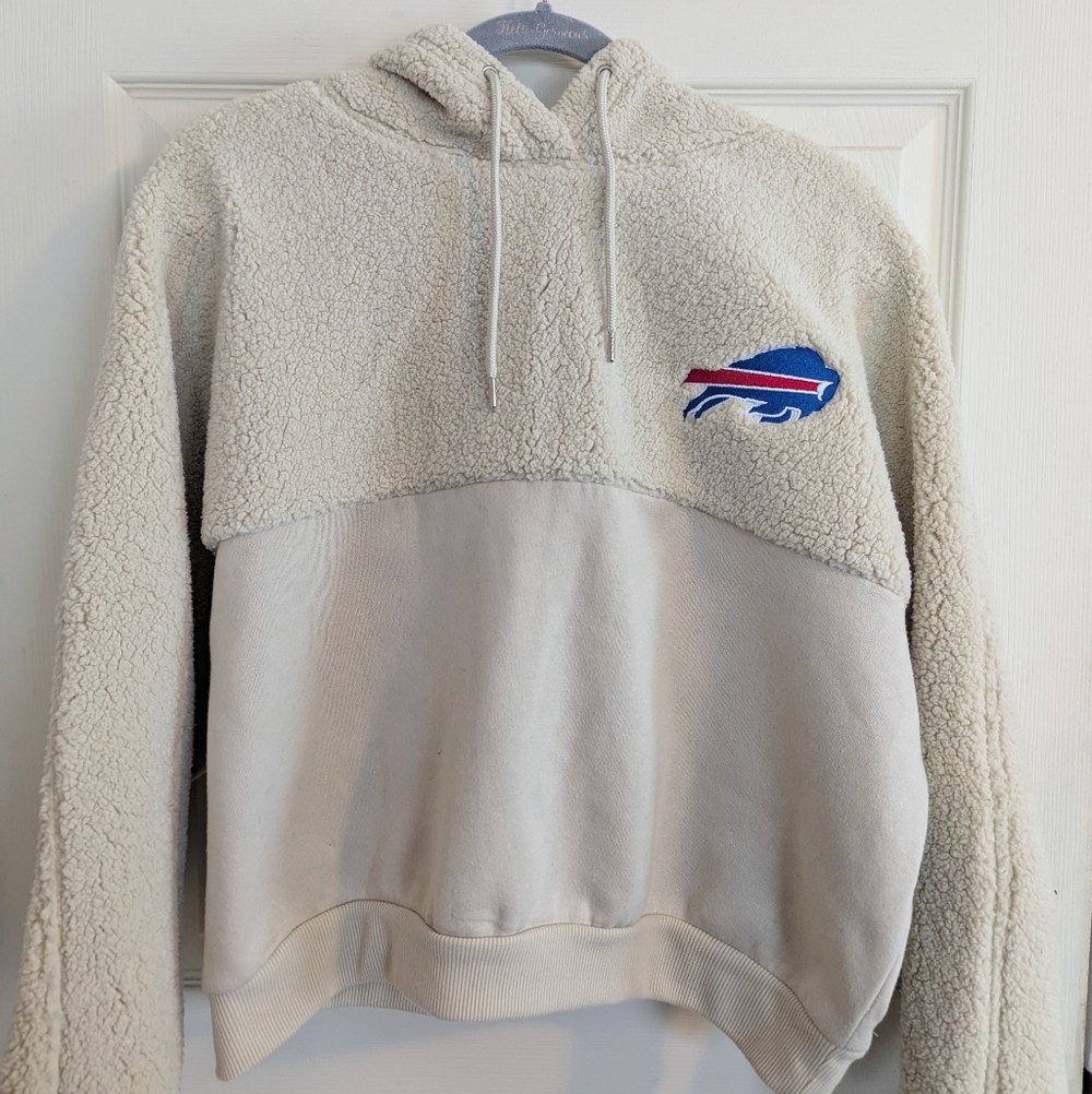 NFL Buffalo Bills Cream Hoodie with Blue and Red Logo - Picture 15 of 16